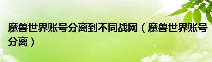 魔兽世界账号分离到不同战网（魔兽世界账号分离）